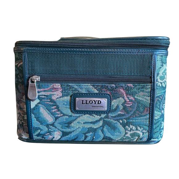 Vintage Lloyd International Tapestry Train Case Cosmetic Vanity Bag Makeup Zip